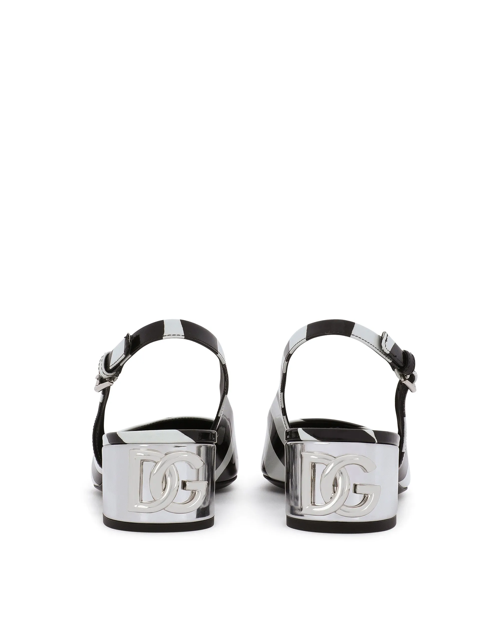Printed patent leather slingbacks with DG Karol heel