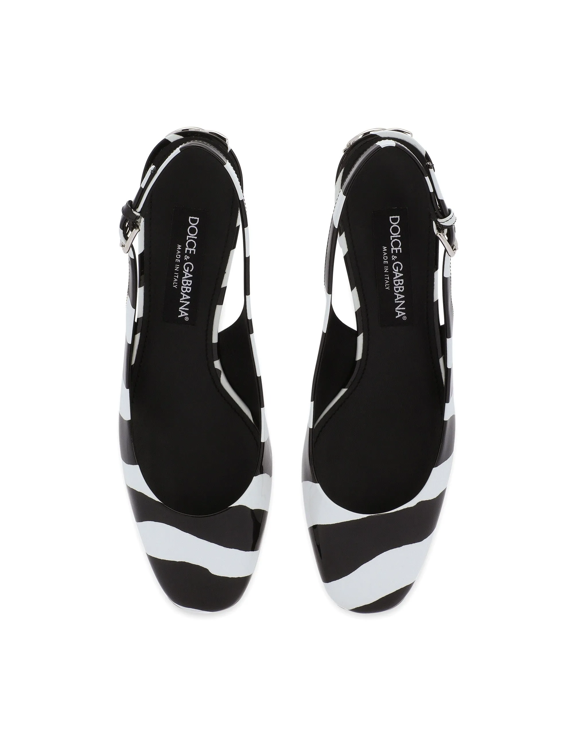 Printed patent leather slingbacks with DG Karol heel