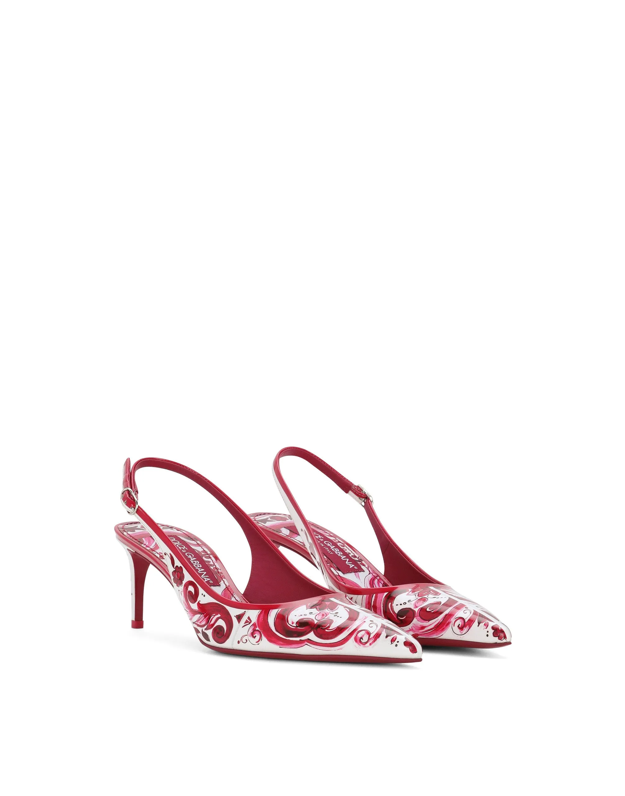 Printed polished calfskin slingbacks