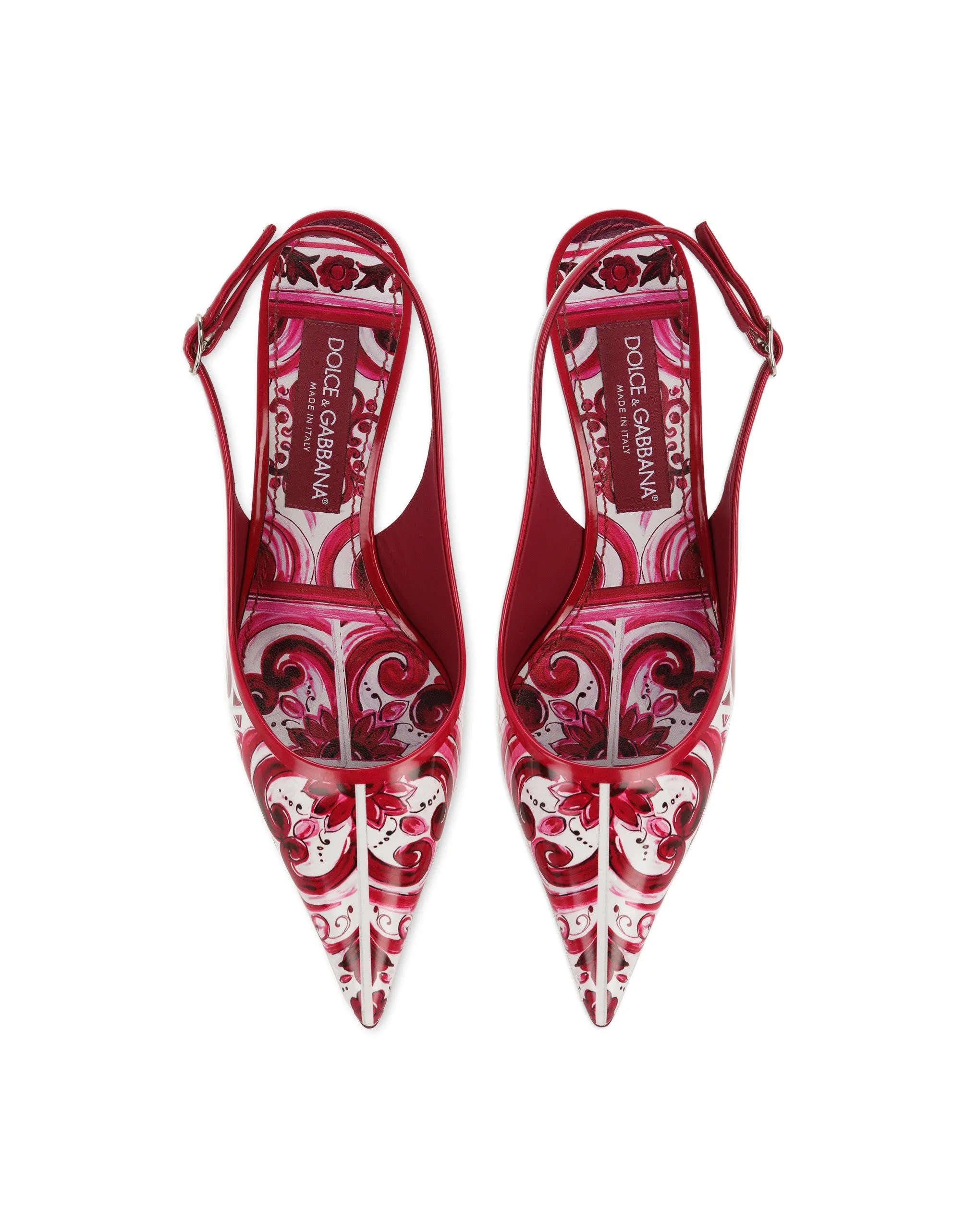 Printed polished calfskin slingbacks