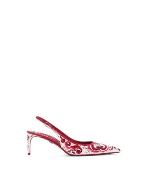 Printed polished calfskin slingbacks