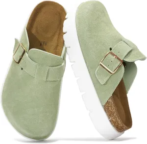 Project Cloud Genuine Leather Platform Clogs for Women Footwear - Memory Foam Arch Support Cork Footbed Casual Shoes & Mules for Women 2025 (Benton Chunky)