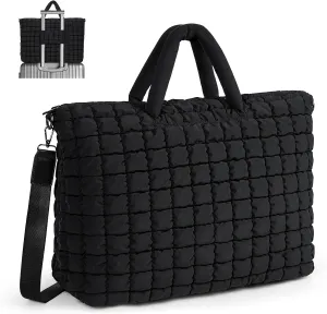 Quilted Duffle Bag for Travel, Large Puffer Duffel Weekender Bags Soft Gym Tote, Big Puffy Carry on Luggage Overnight