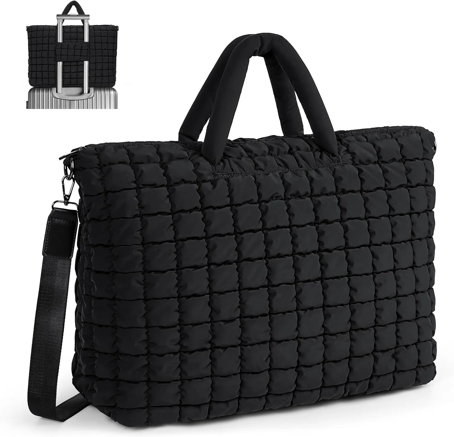 Quilted Duffle Bag for Travel, Large Puffer Duffel Weekender Bags Soft Gym Tote, Big Puffy Carry on Luggage Overnight