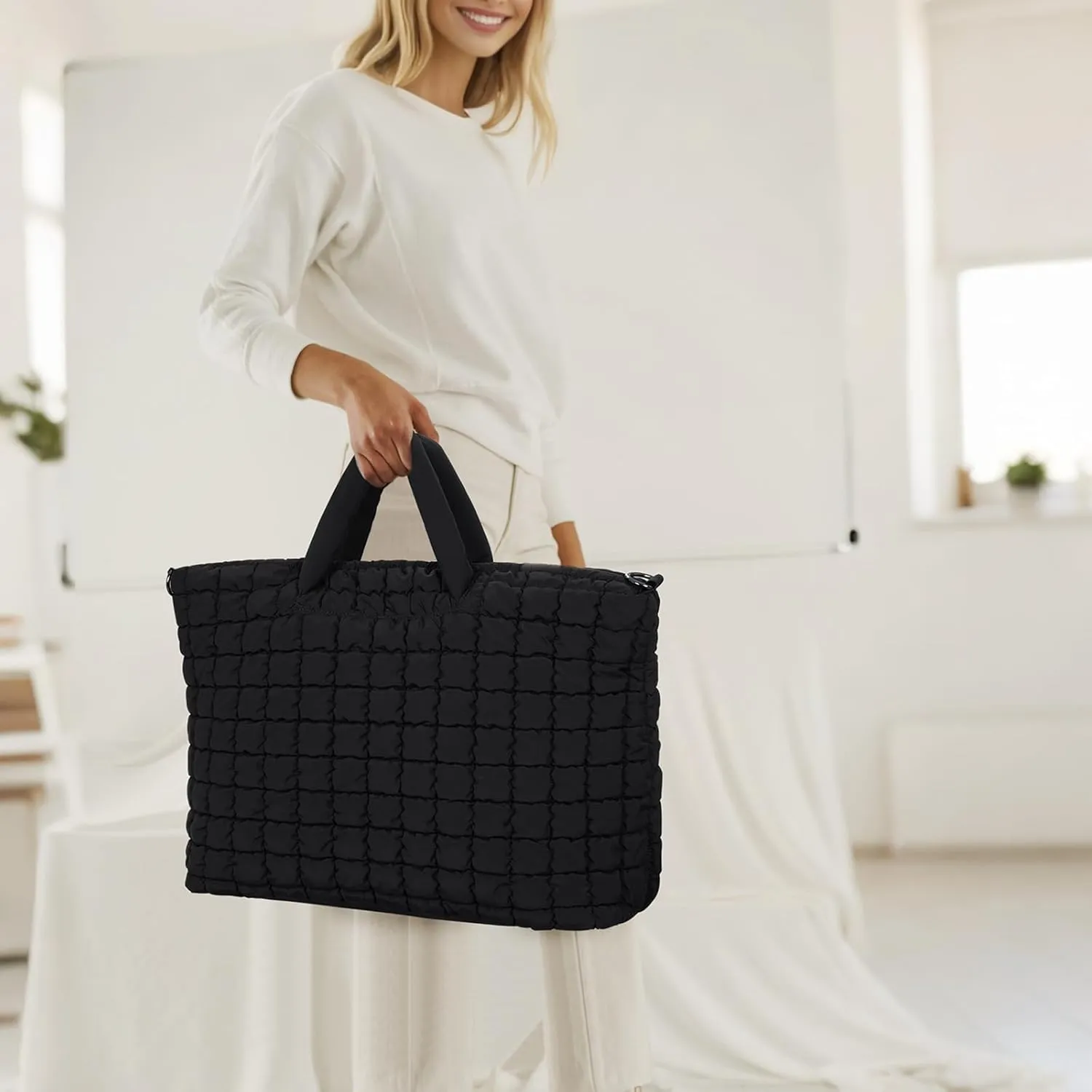 Quilted Duffle Bag for Travel, Large Puffer Duffel Weekender Bags Soft Gym Tote, Big Puffy Carry on Luggage Overnight