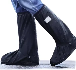 Rain Boot for Men Women, Reusable Waterproof Shoe Covers Foldable Overshoes with Reflector, Black Portable Non-Slip PVC Galoshes for Cycling Fishing Washing Outdoor Activities