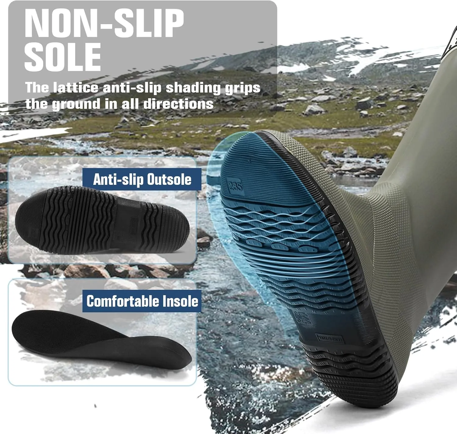 Rain Boots - Men's Waterproof Rubber Rain Boots, Lightweight, Foldable & Durable for Work, Garden & Outdoor Activities
