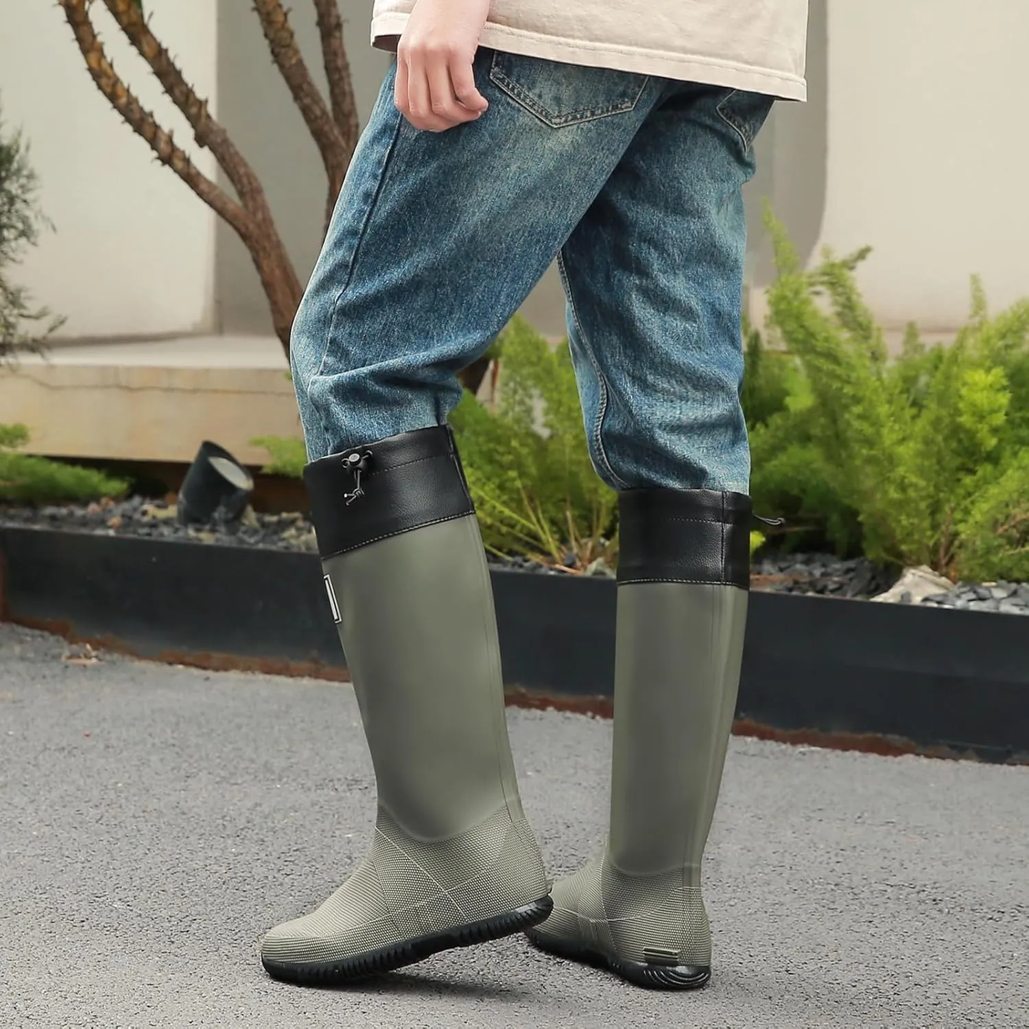 Rain Boots - Men's Waterproof Rubber Rain Boots, Lightweight, Foldable & Durable for Work, Garden & Outdoor Activities