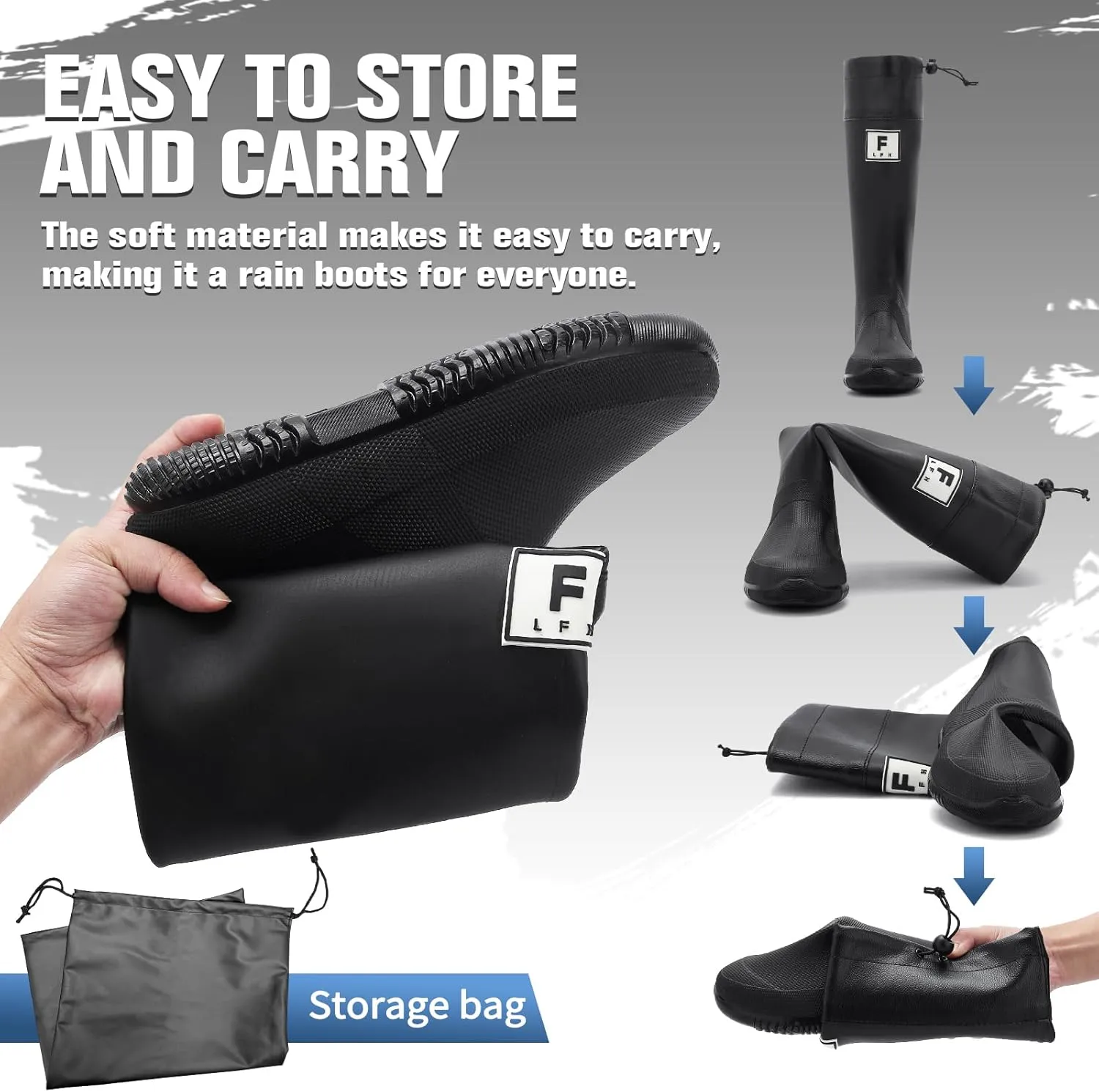 Rain Boots - Men's Waterproof Rubber Rain Boots, Lightweight, Foldable & Durable for Work, Garden & Outdoor Activities