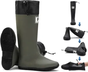 Rain Boots - Men's Waterproof Rubber Rain Boots, Lightweight, Foldable & Durable for Work, Garden & Outdoor Activities