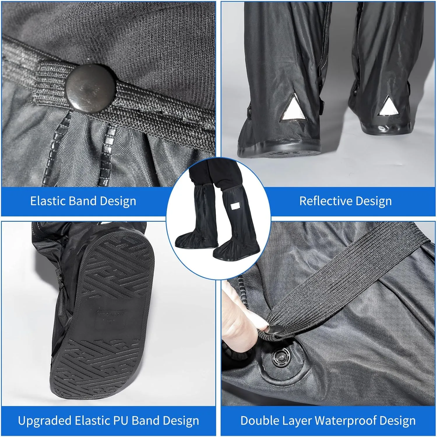 Rain Shoes Cover, Non-Slip Rain Boot Shoes Cover with Zipper, Reflector for Men Women (M)