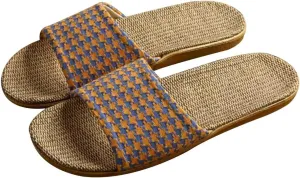 Rattan Slippers House Slippers for Women Men Open Toe, Womens Slippers Summer Home Indoor Linen Slippers Indoor Outdoor Wooden Floor Mute Couple Breathable Shoes