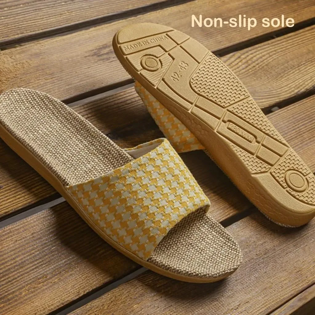 Rattan Slippers House Slippers for Women Men Open Toe, Womens Slippers Summer Home Indoor Linen Slippers Indoor Outdoor Wooden Floor Mute Couple Breathable Shoes