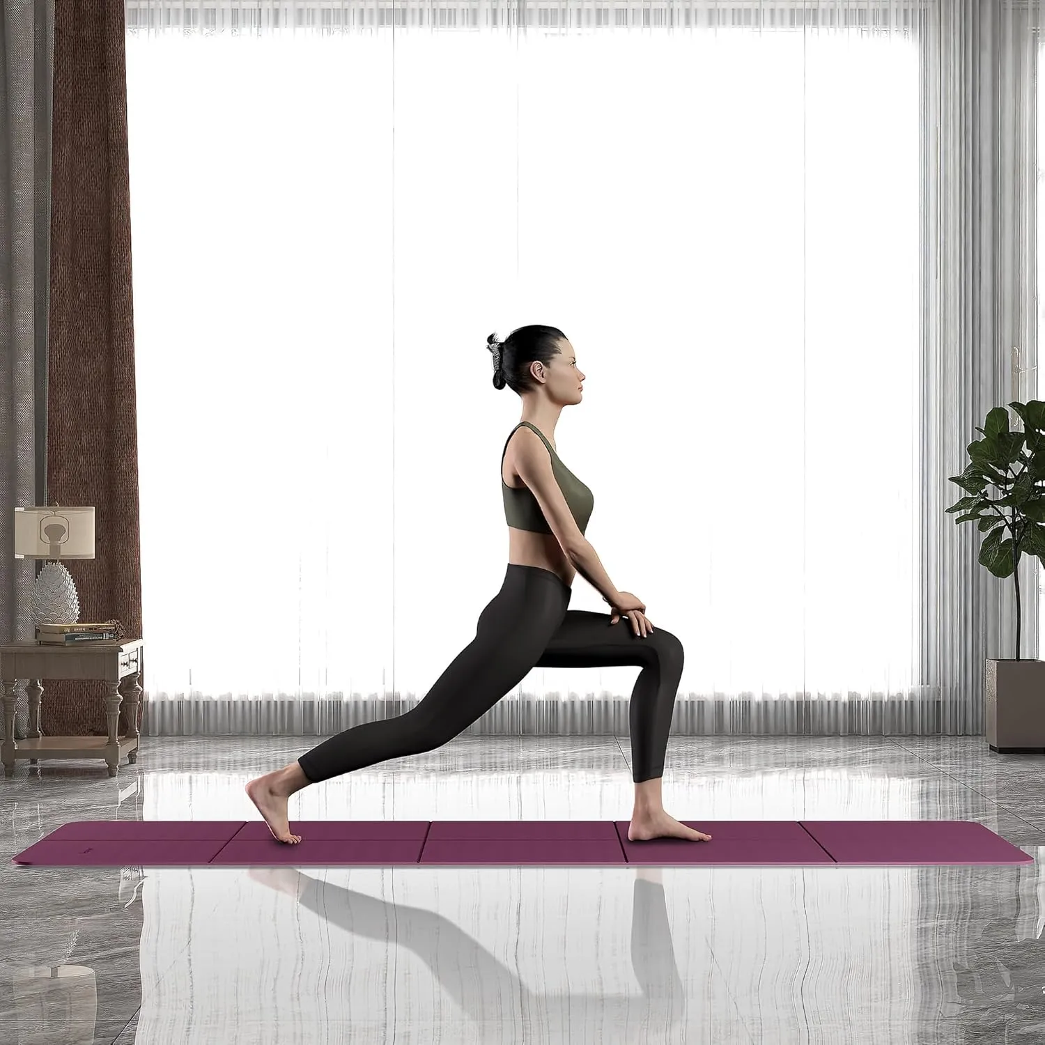 Readaeer Foldable Yoga Mat for Travel Folding Yoga Mat 6mm Thick with Carrying Bag, Non-Slip TPE Exercise Pilates Mat for 72" L x 24" W x 0.24 Inch