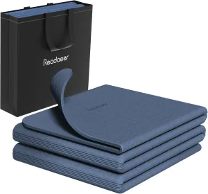 Readaeer Foldable Yoga Mat for Travel Folding Yoga Mat 6mm Thick with Carrying Bag, Non-Slip TPE Exercise Pilates Mat for 72" L x 24" W x 0.24 Inch