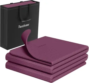 Readaeer Foldable Yoga Mat for Travel Folding Yoga Mat 6mm Thick with Carrying Bag, Non-Slip TPE Exercise Pilates Mat for 72" L x 24" W x 0.24 Inch