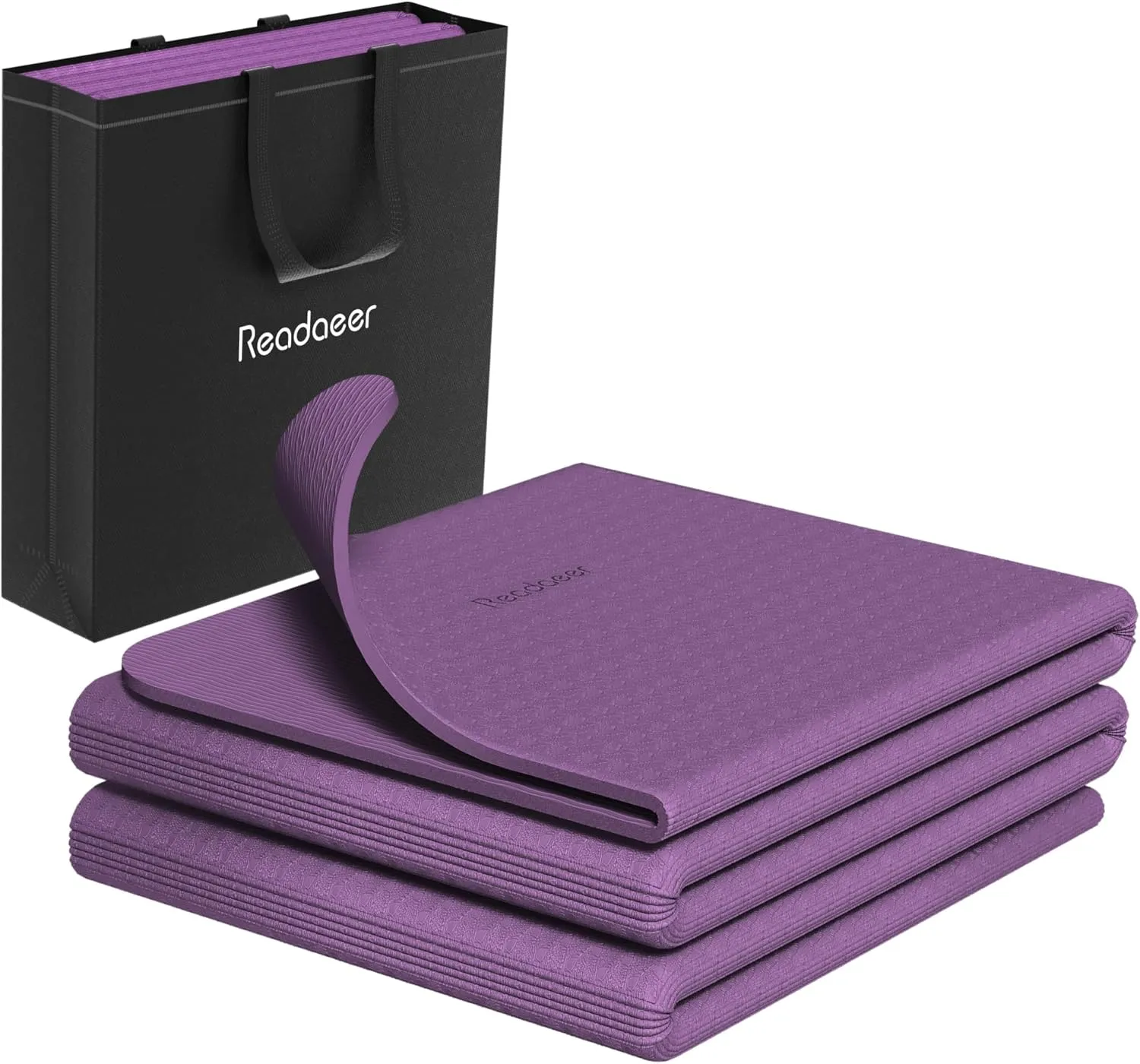 Readaeer Foldable Yoga Mat for Travel Folding Yoga Mat 6mm Thick with Carrying Bag, Non-Slip TPE Exercise Pilates Mat for 72" L x 24" W x 0.24 Inch