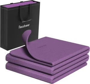 Readaeer Foldable Yoga Mat for Travel Folding Yoga Mat 6mm Thick with Carrying Bag, Non-Slip TPE Exercise Pilates Mat for 72" L x 24" W x 0.24 Inch