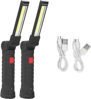 Rechargeable Work Light, 2PCS Inspection Mechanic Light USB Rechargeable Cob Light with Magnetic Base Folding Flashlight