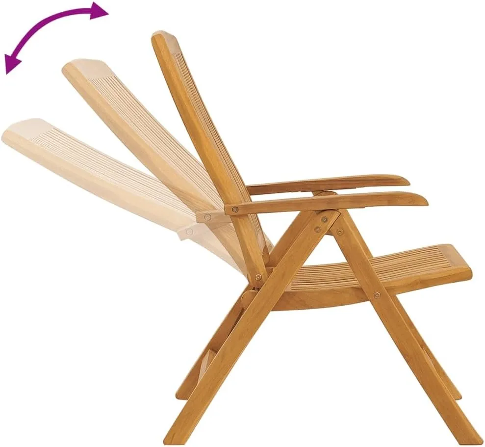 Reclining Patio Chairs with Cushions 2-Piece Set Solid Teak Wood Adjustable Foldable Outdoor Furniture for Poolside, Beach, Backyard