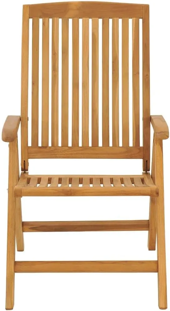 Reclining Patio Chairs with Cushions 2-Piece Set Solid Teak Wood Adjustable Foldable Outdoor Furniture for Poolside, Beach, Backyard