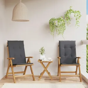 Reclining Patio Chairs with Cushions 2-Piece Set Solid Teak Wood Adjustable Foldable Outdoor Furniture for Poolside, Beach, Backyard