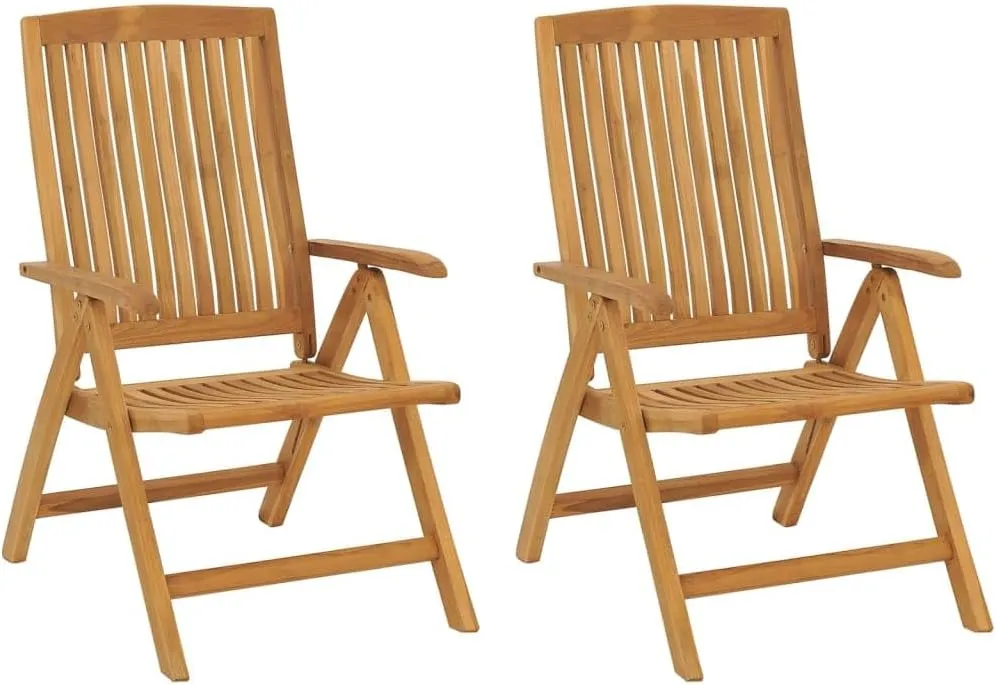 Reclining Patio Chairs with Cushions 2-Piece Set Solid Teak Wood Adjustable Foldable Outdoor Furniture for Poolside, Beach, Backyard