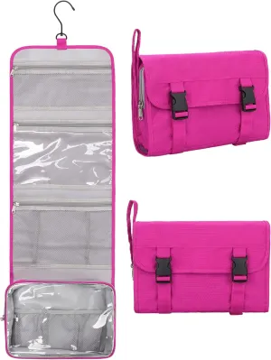 Relavel HangingTravel Toiletry Bag for Women, Large Capacity Toiletries Bag, Travel Essentials Organizer, Hanging Makeup Case for Accessories, Waterproof Bathroom Shower Bag (hot pink)