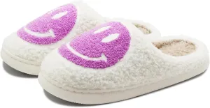 Retro Fuzzy Face Slippers for Women Men, Soft Plush Warm Slip-on Couple Style Casual Happy Face Slippers Cozy Indoor Outdoor Lightweight Anti-Skid Sole Cute House Slippers with Memory Foam