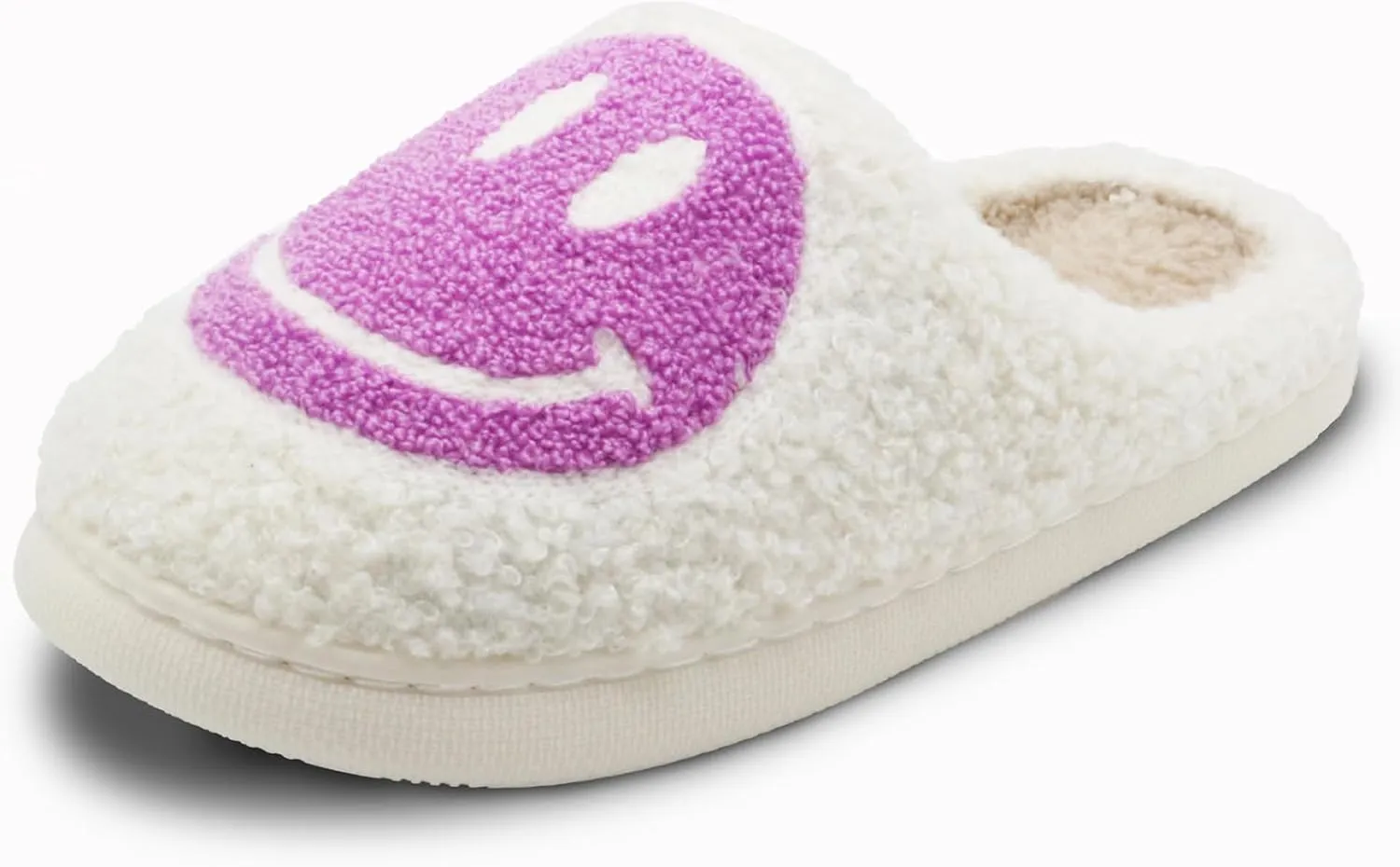 Retro Fuzzy Face Slippers for Women Men, Soft Plush Warm Slip-on Couple Style Casual Happy Face Slippers Cozy Indoor Outdoor Lightweight Anti-Skid Sole Cute House Slippers with Memory Foam