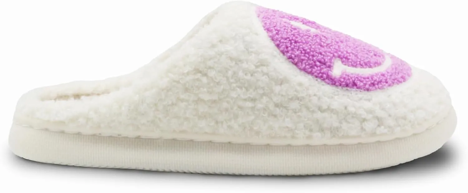 Retro Fuzzy Face Slippers for Women Men, Soft Plush Warm Slip-on Couple Style Casual Happy Face Slippers Cozy Indoor Outdoor Lightweight Anti-Skid Sole Cute House Slippers with Memory Foam