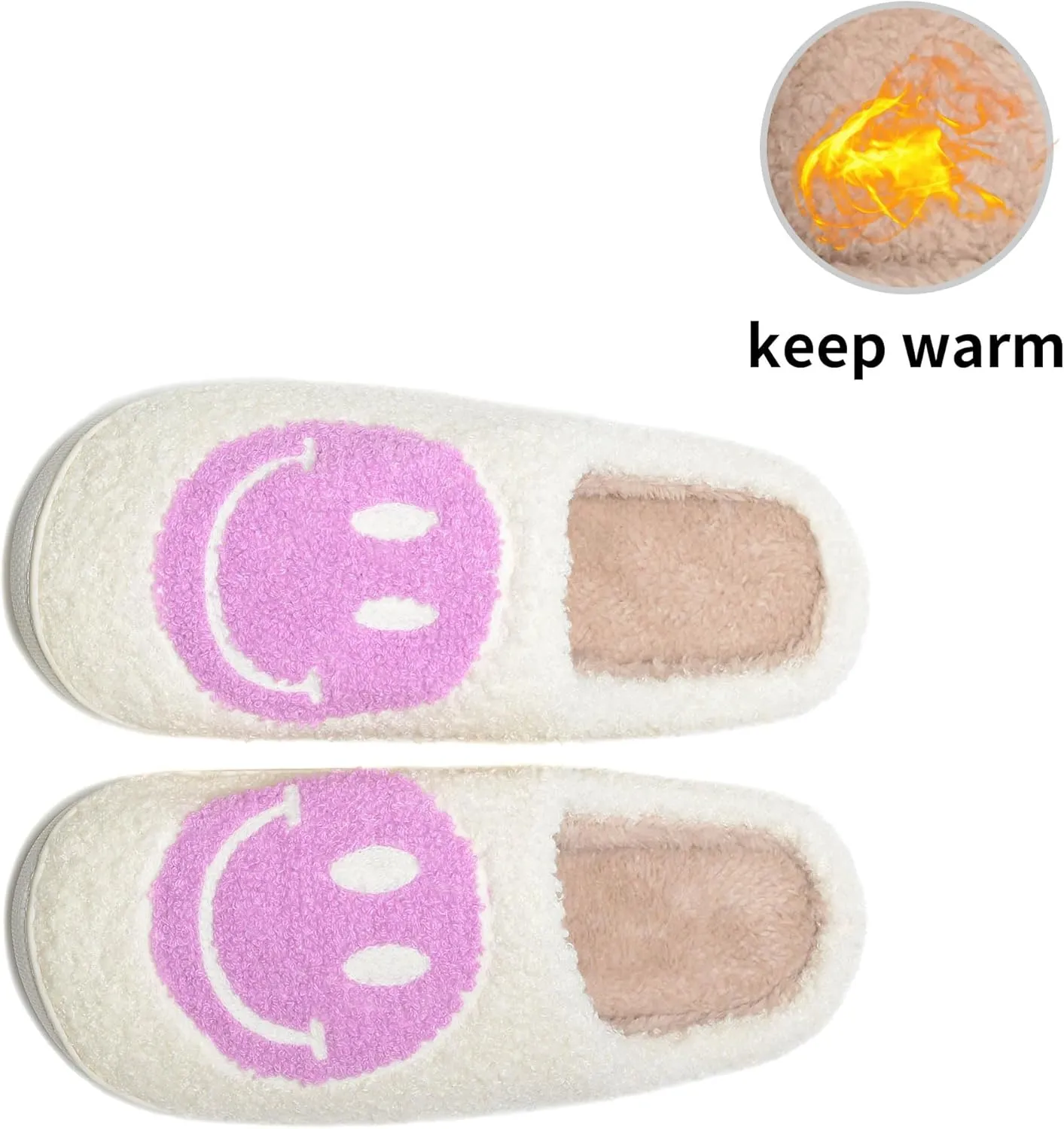 Retro Fuzzy Face Slippers Women Men Non-Slip Couple Style Casual Smile Face Slippers Retro Soft Fluffy Warm Home Lightweight Slip-on Cute Cozy Indoor Outdoor Memory Foam Face Slippers