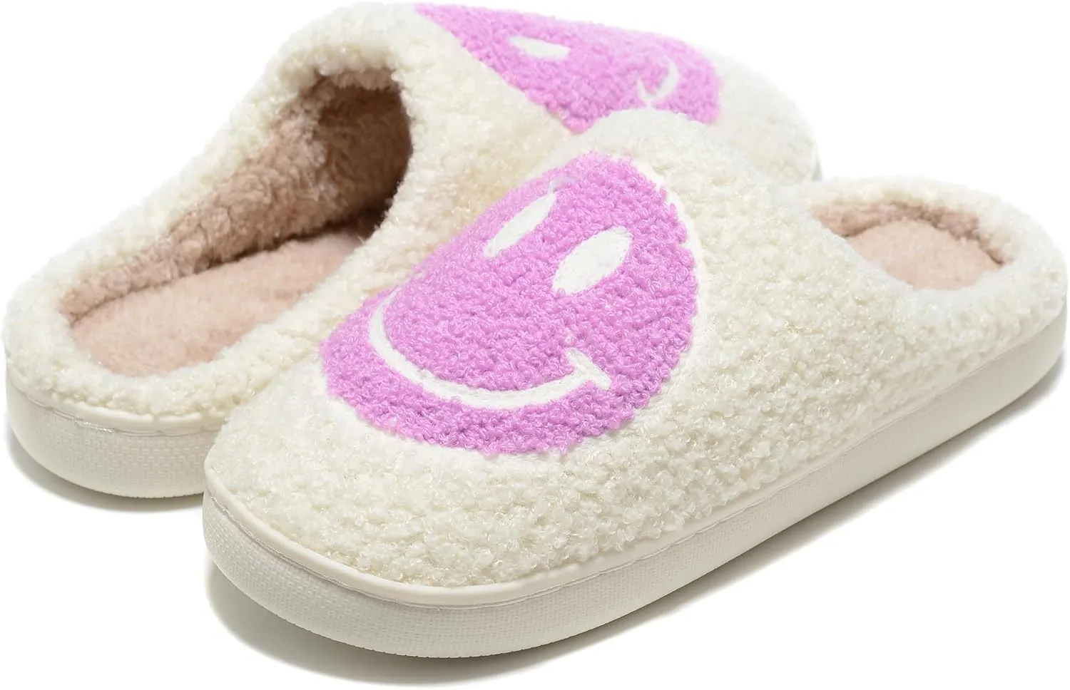Retro Fuzzy Face Slippers Women Men Non-Slip Couple Style Casual Smile Face Slippers Retro Soft Fluffy Warm Home Lightweight Slip-on Cute Cozy Indoor Outdoor Memory Foam Face Slippers
