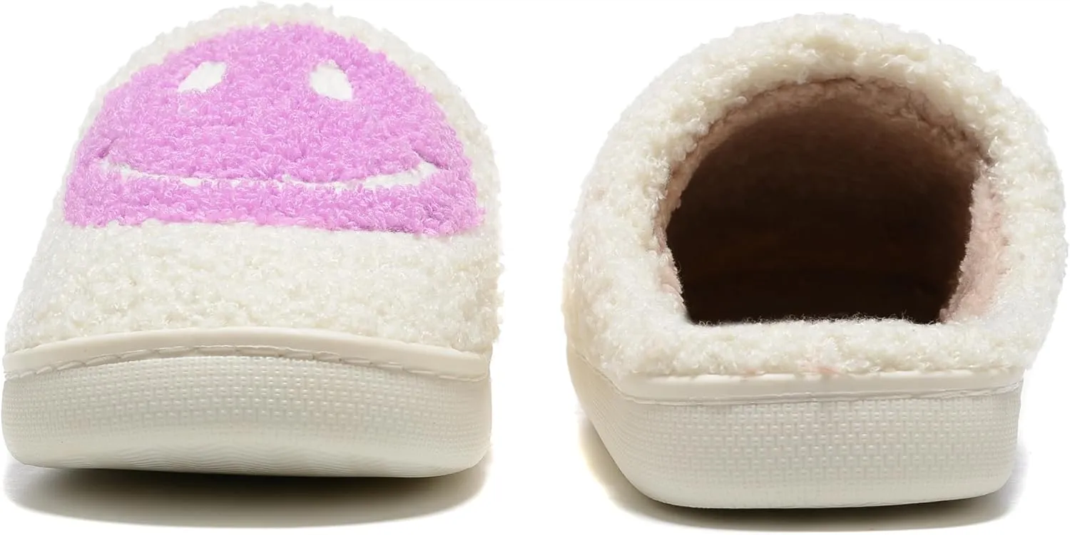 Retro Fuzzy Face Slippers Women Men Non-Slip Couple Style Casual Smile Face Slippers Retro Soft Fluffy Warm Home Lightweight Slip-on Cute Cozy Indoor Outdoor Memory Foam Face Slippers