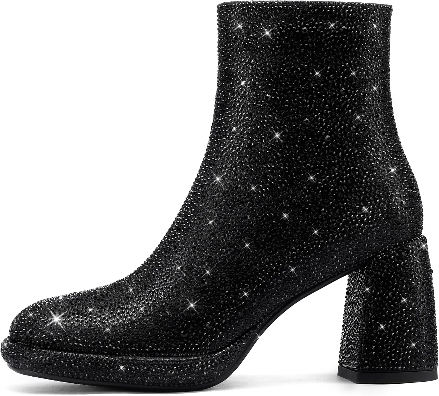 Rhinestone Boots For Women Chunky Block Heeled Sparkly Platform Ankle Booties Glitter Shoes Wedding Bride