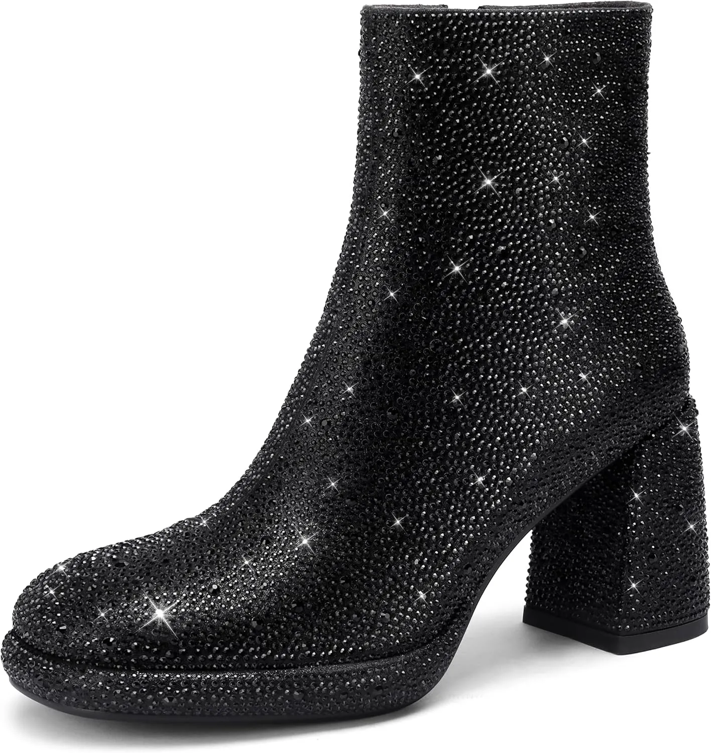 Rhinestone Boots For Women Chunky Block Heeled Sparkly Platform Ankle Booties Glitter Shoes Wedding Bride