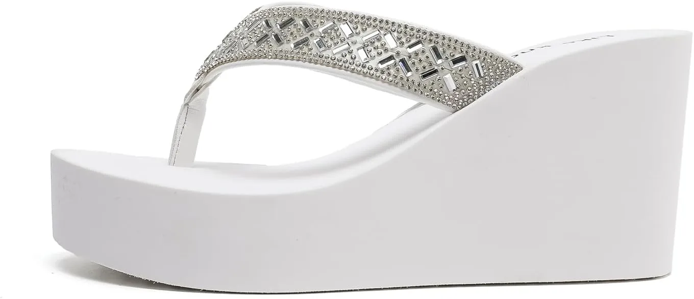Rhinestone Wedge Sandals for Women Platform Flip Flops Wedge flip flops Wedding shoes Wedge Heels for Women Dressy