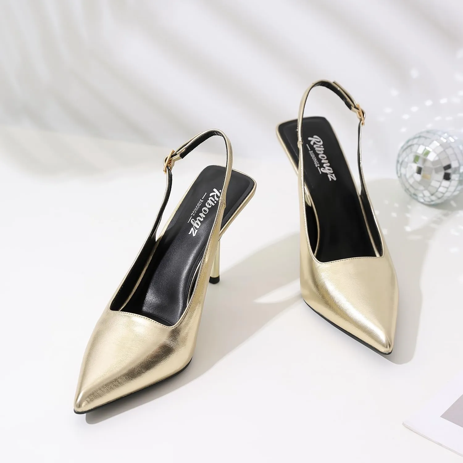 RIBONGZ Sexy Slingback Pumps Elegant Dressy Heels for Women Closed Toe Pointy High Heels Wedding Bride Prom Party Evening Shoes