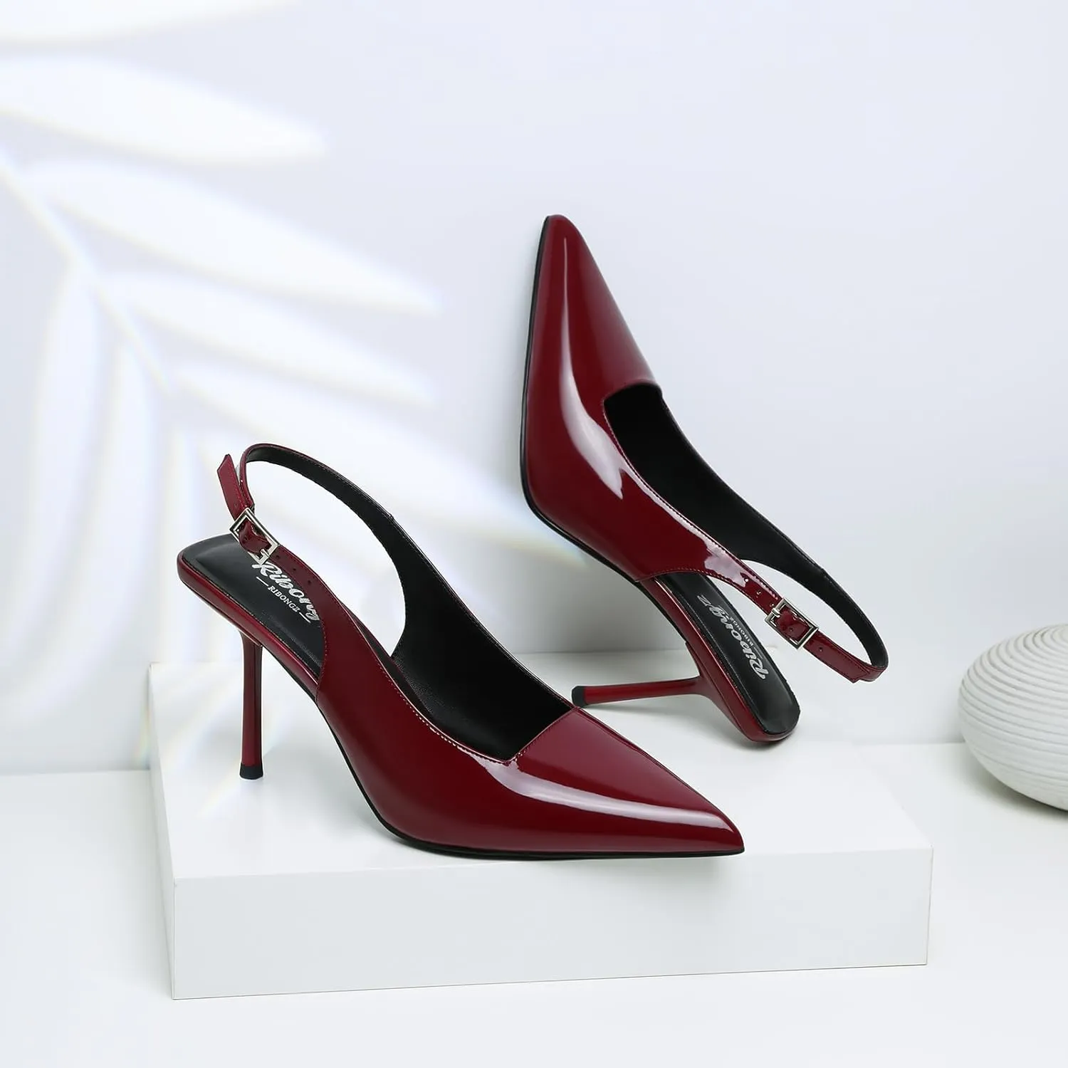 RIBONGZ Sexy Slingback Pumps Elegant Dressy Heels for Women Closed Toe Pointy High Heels Wedding Bride Prom Party Evening Shoes