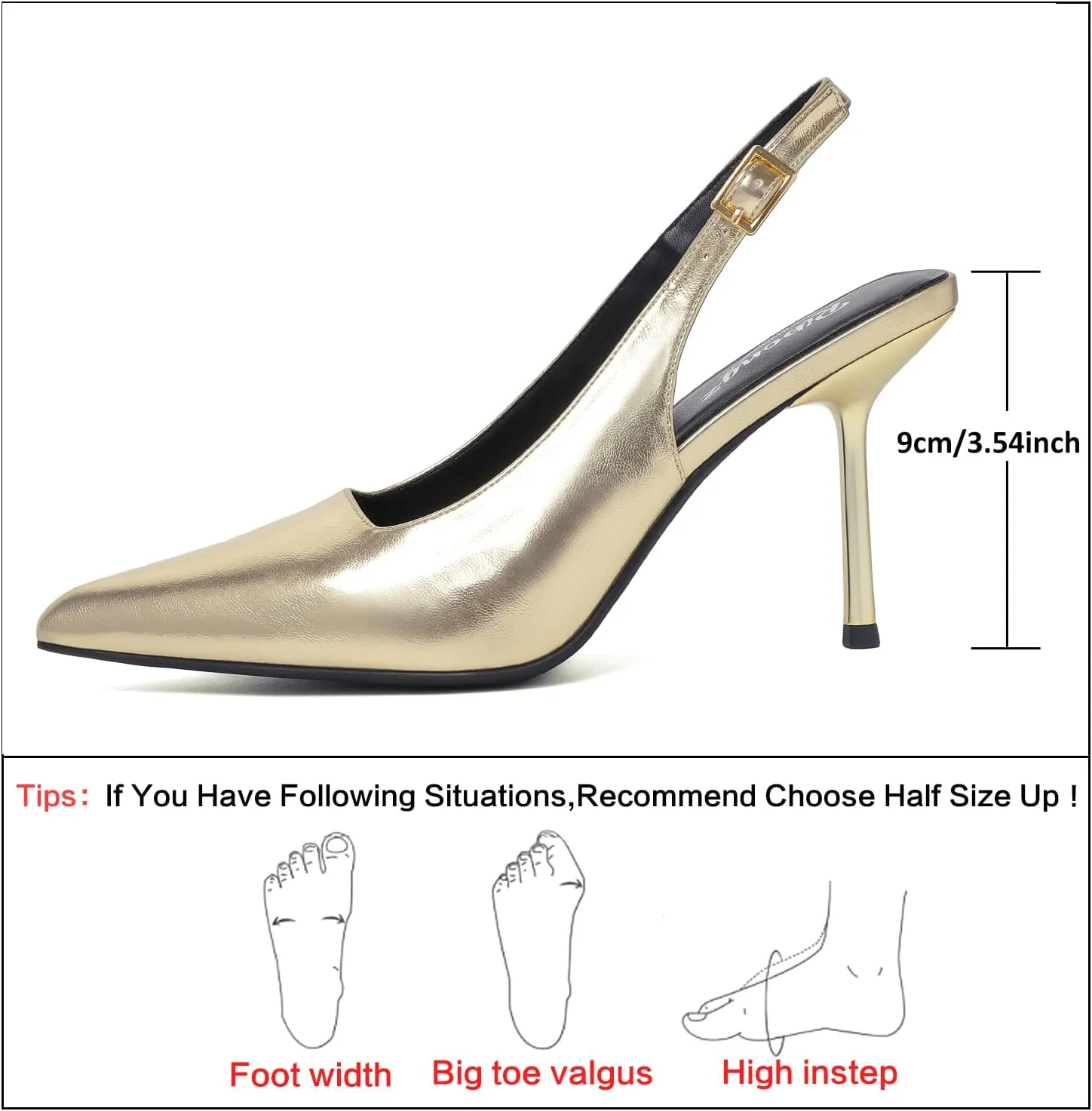 RIBONGZ Sexy Slingback Pumps Elegant Dressy Heels for Women Closed Toe Pointy High Heels Wedding Bride Prom Party Evening Shoes