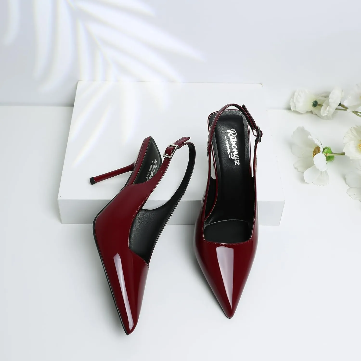 RIBONGZ Sexy Slingback Pumps Elegant Dressy Heels for Women Closed Toe Pointy High Heels Wedding Bride Prom Party Evening Shoes