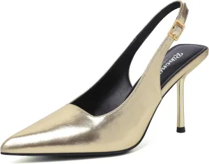 RIBONGZ Sexy Slingback Pumps Elegant Dressy Heels for Women Closed Toe Pointy High Heels Wedding Bride Prom Party Evening Shoes