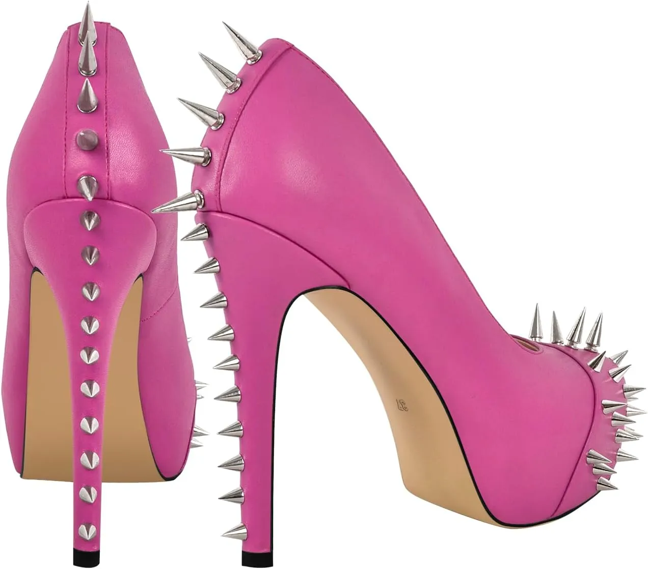 richealnini Women's Platform Pumps with Rivets Heel Slip On Studded Stiletto High Heels Wedding Shoes