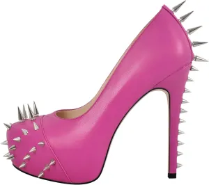 richealnini Women's Platform Pumps with Rivets Heel Slip On Studded Stiletto High Heels Wedding Shoes