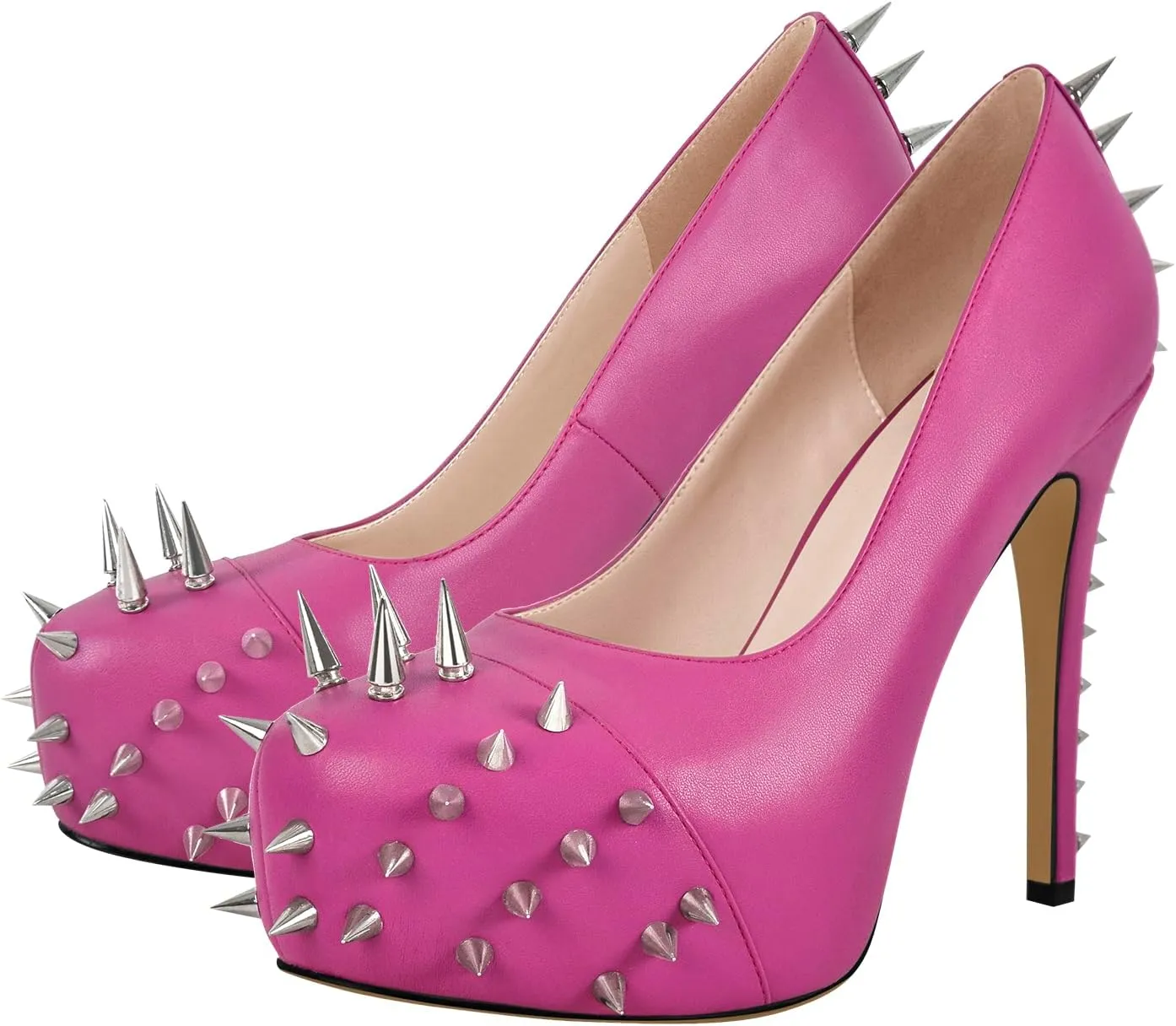 richealnini Women's Platform Pumps with Rivets Heel Slip On Studded Stiletto High Heels Wedding Shoes