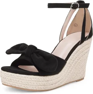 Rilista Womens Wedge Platform Sandals Cute Bowknot Open Toe Espadrille High Heels Buckle Ankle Strap Summer Shoes
