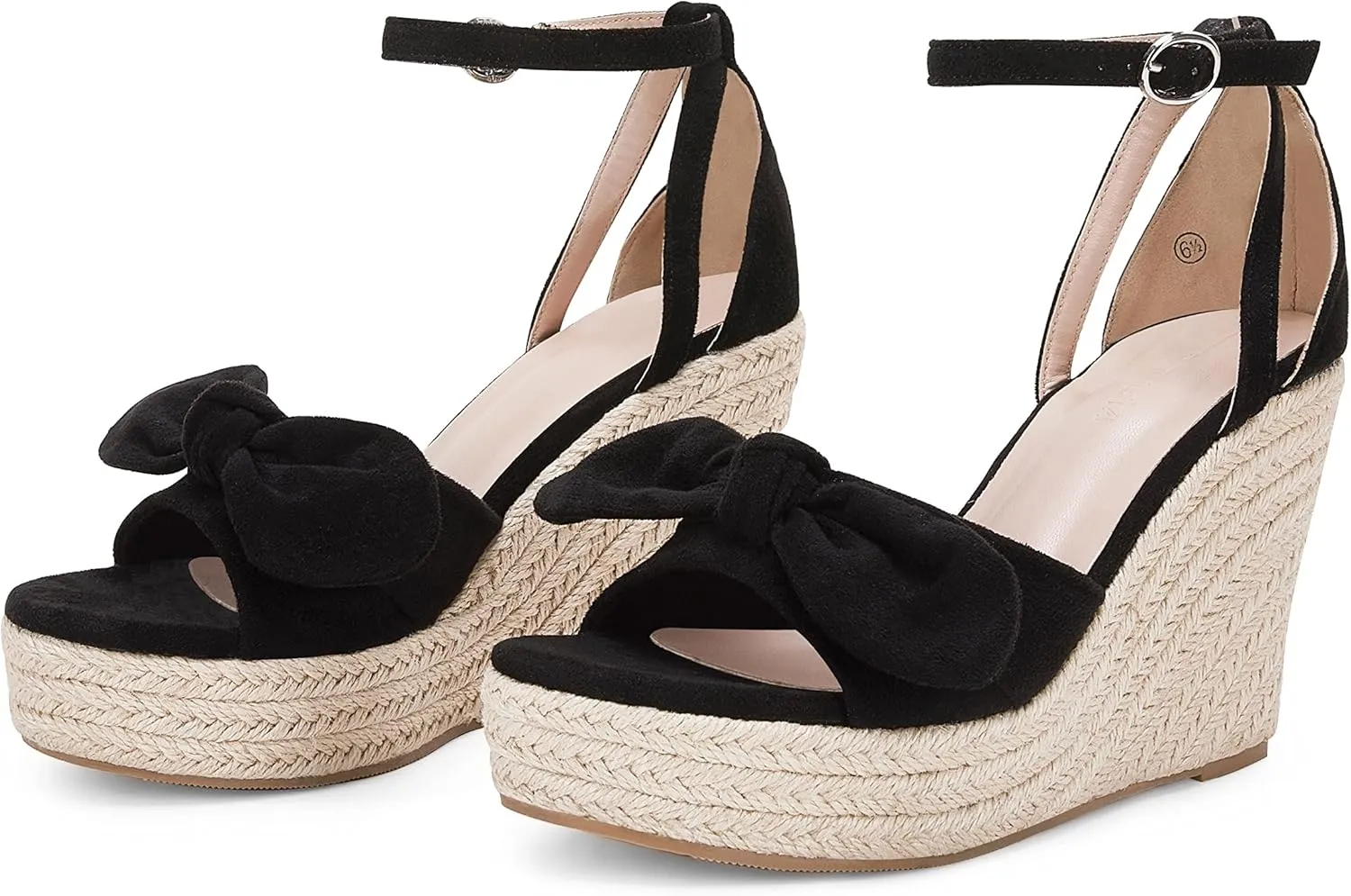 Rilista Womens Wedge Platform Sandals Cute Bowknot Open Toe Espadrille High Heels Buckle Ankle Strap Summer Shoes