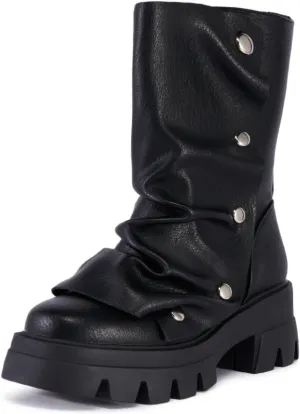 RKQ Zebra platform combat boots for women Low Chunky Heel Adjustable Lace-Up Vamp Inside Zipper Mid Calf Boots Fashion Party Daily Wear leisure Lug Sole Boots