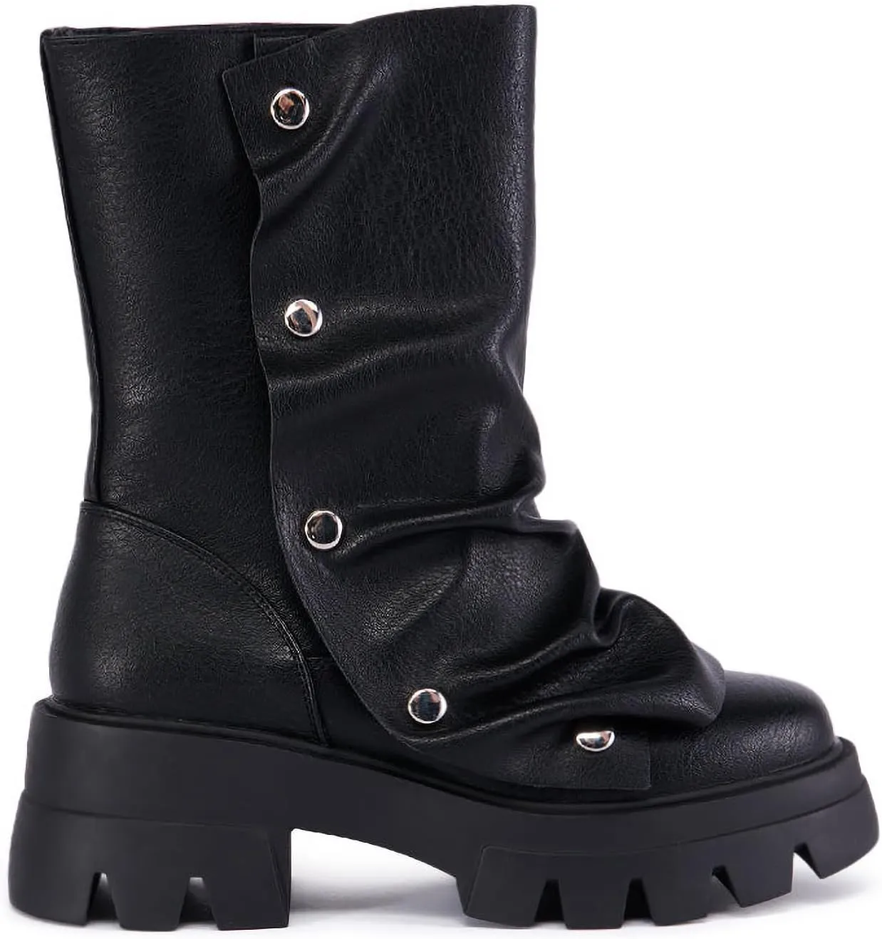 RKQ Zebra platform combat boots for women Low Chunky Heel Adjustable Lace-Up Vamp Inside Zipper Mid Calf Boots Fashion Party Daily Wear leisure Lug Sole Boots