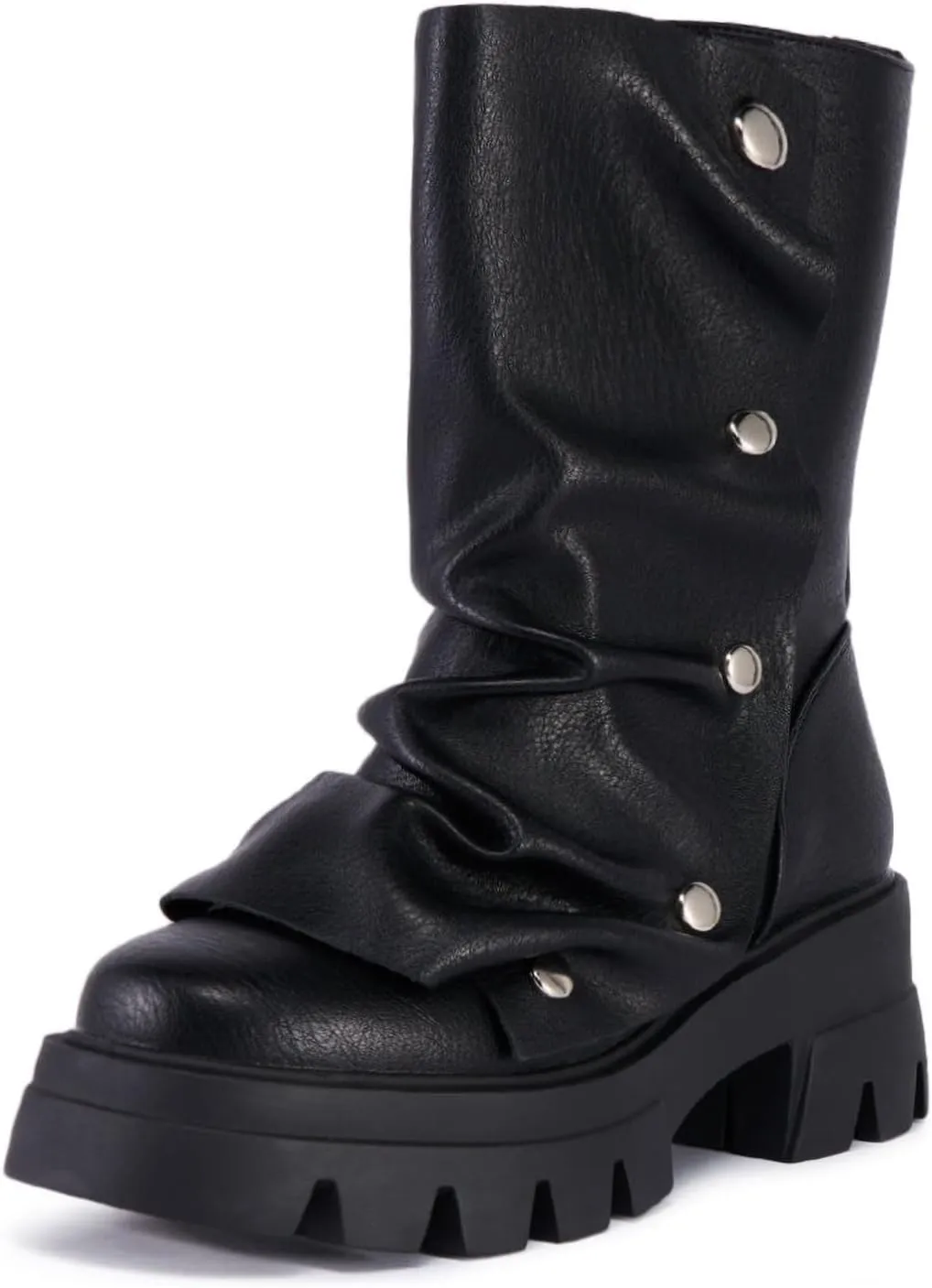 RKQ Zebra platform combat boots for women Low Chunky Heel Adjustable Lace-Up Vamp Inside Zipper Mid Calf Boots Fashion Party Daily Wear leisure Lug Sole Boots